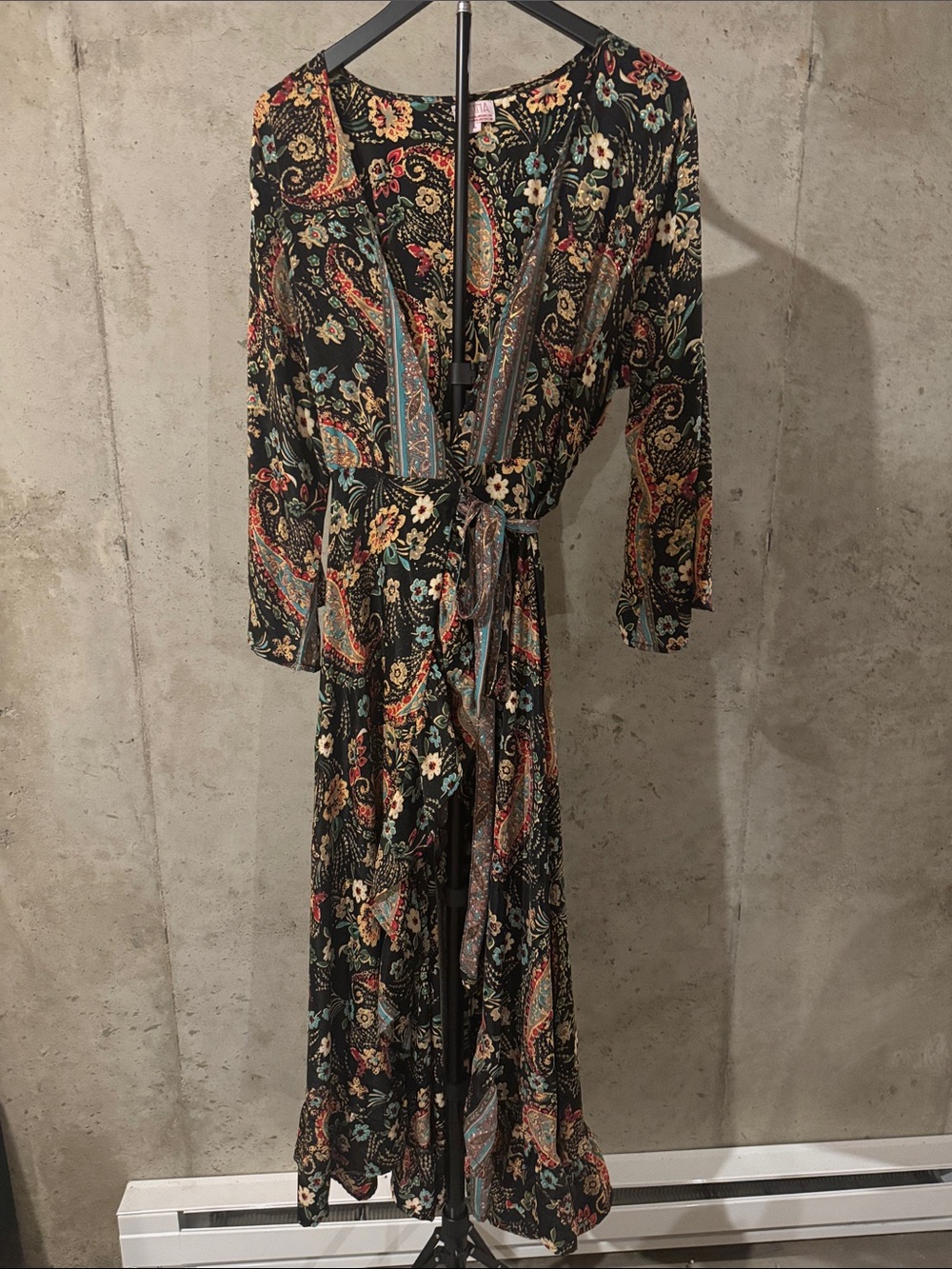 Cienna Black Paisley Floral Wrap Maxi Dress with Tie Waist